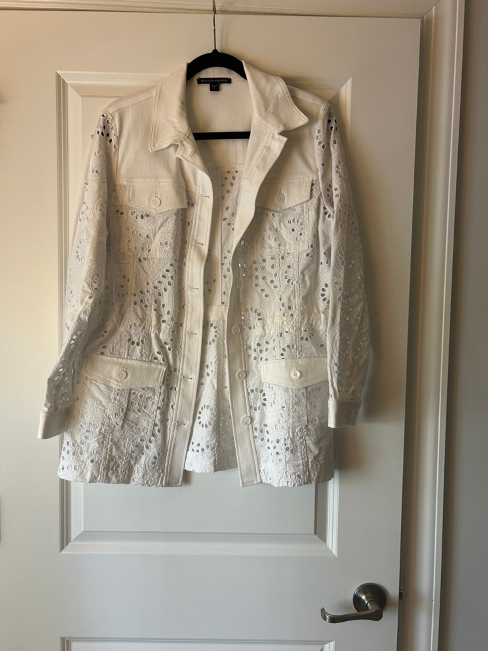 Boston Proper White Eyelet Denim-Style Jacket